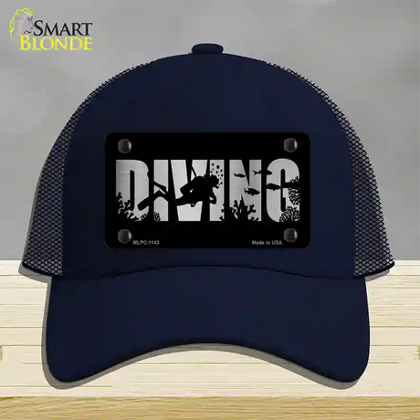 Diving Brushed Chrome Novelty License Plate Hat Mesh / Navy