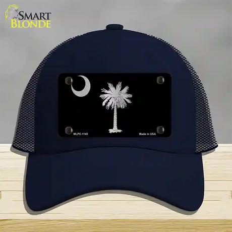 Palmetto Flag Brushed Chrome Novelty License Plate Hat Mesh / Navy