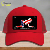 American Style Sexy Flag Pose Novelty License Plate Hat Mesh / Red