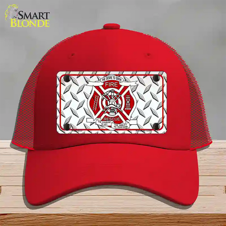 Fire Fighter Rescue Novelty License Plate Hat Mesh / Red