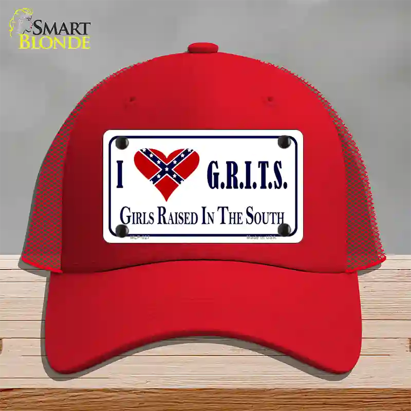 G.R.I.T.S. Confederate Flag Novelty License Plate Hat Mesh / Red