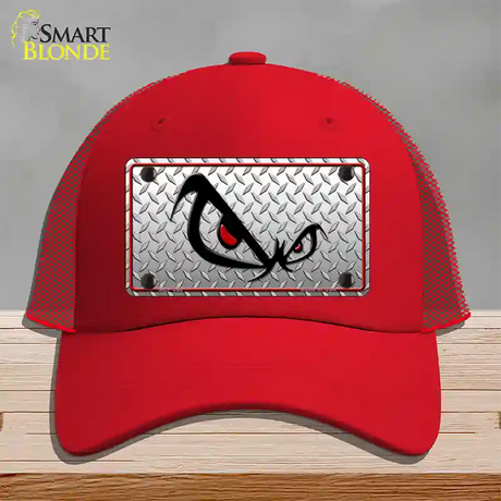 No Fear Eyes Diamond Novelty License Plate Hat Mesh / Red