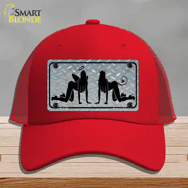 Angel And Devil Novelty License Plate Hat Mesh / Red