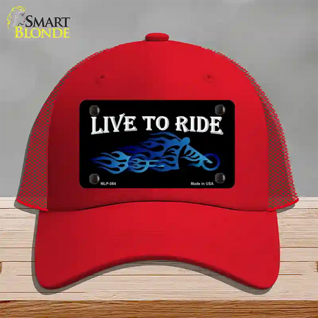 Live To Ride Novelty License Plate Hat Mesh / Red