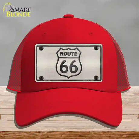 Route 66 Shield White Novelty License Plate Hat Mesh / Red