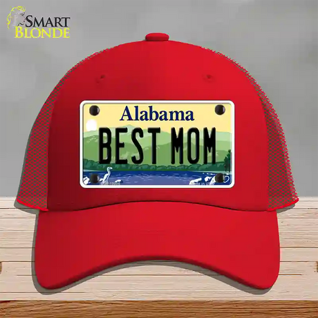 Best Mom Alabama Novelty License Plate Hat Mesh / Red