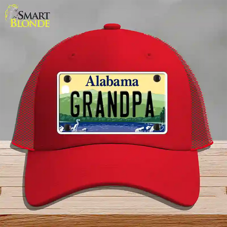 Grandpa Alabama Novelty License Plate Hat Mesh / Red