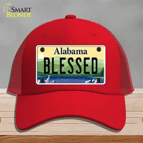 Blessed Alabama Novelty License Plate Hat Mesh / Red