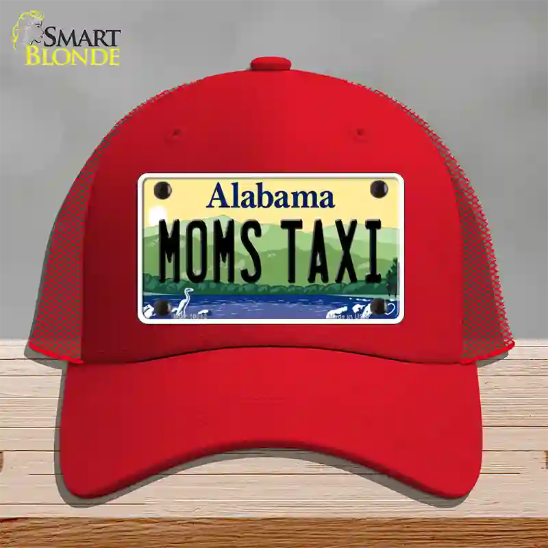 Moms Taxi Alabama Novelty License Plate Hat Mesh / Red