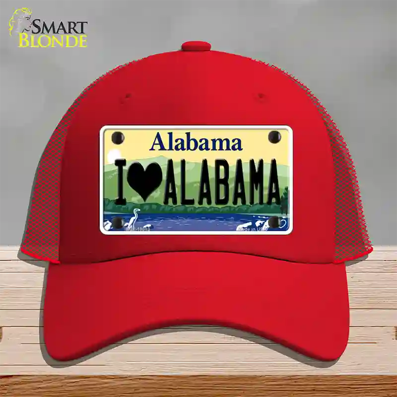 I Love Alabama Novelty License Plate Hat Mesh / Red