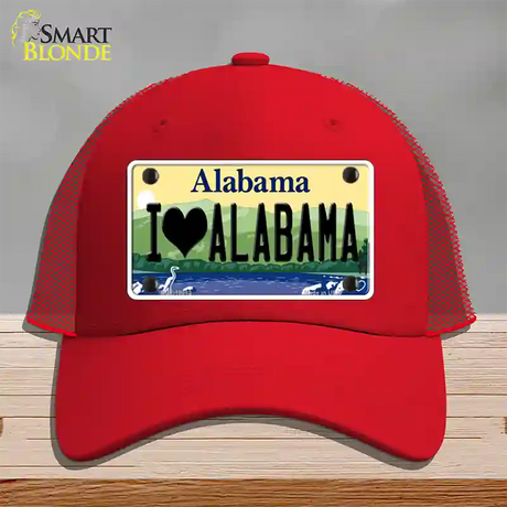 I Love Alabama Novelty License Plate Hat Mesh / Red