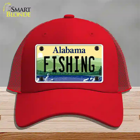 Fishing Alabama Novelty License Plate Hat Mesh / Red