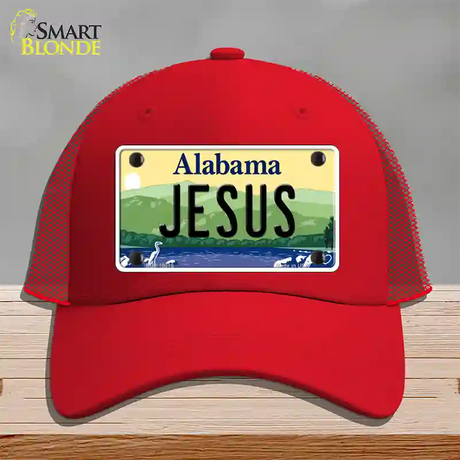 Jesus Alabama Novelty License Plate Hat Mesh / Red