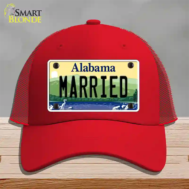 Married Alabama Novelty License Plate Hat Mesh / Red