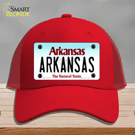 Arkansas Diamond Novelty License Plate Hat Mesh / Red