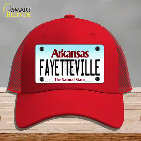 Fayetteville Arkansas Novelty License Plate Hat Mesh / Red