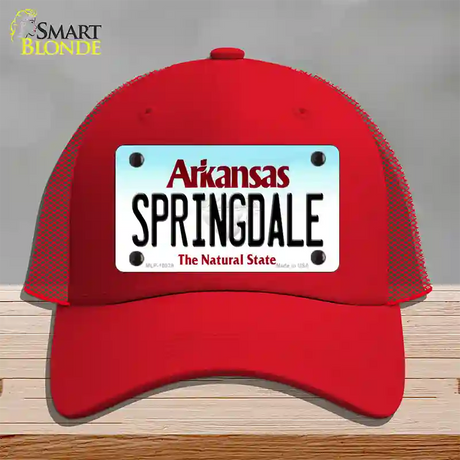 Springdale Arkansas Novelty License Plate Hat Mesh / Red