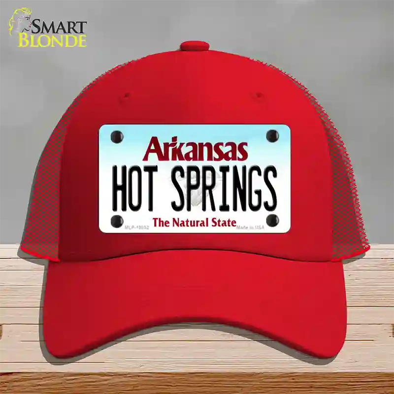 Hot Springs Arkansas Novelty License Plate Hat Mesh / Red