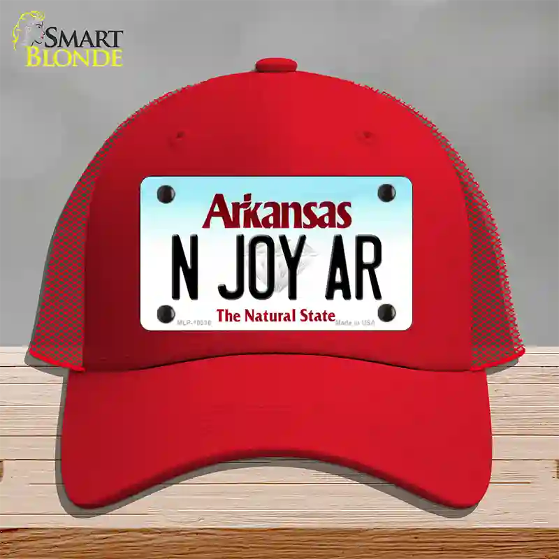 N Joy AR Arkansas Novelty License Plate Hat Mesh / Red