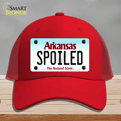 Spoiled Arkansas Novelty License Plate Hat Mesh / Red