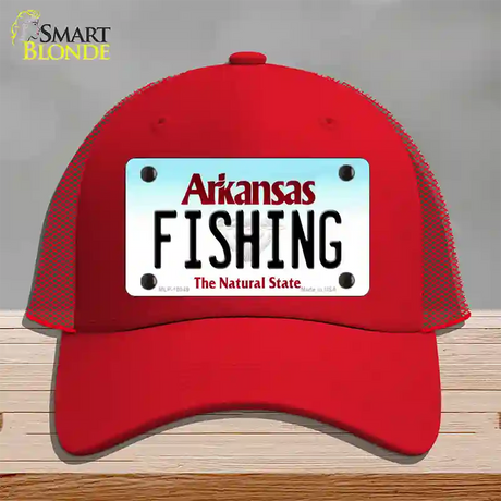 Fishing Arkansas Novelty License Plate Hat Mesh / Red