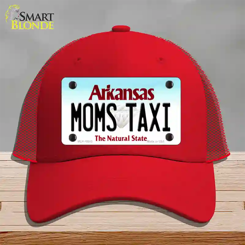 Moms Taxi Arkansas Novelty License Plate Hat Mesh / Red