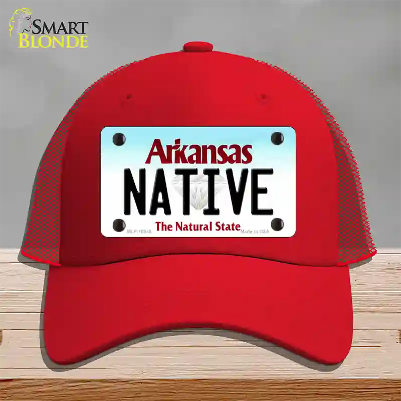 Native Arkansas Novelty License Plate Hat Mesh / Red