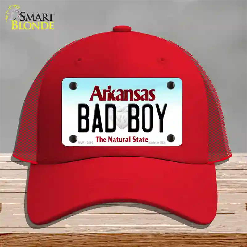 Bad Boy Arkansas Novelty License Plate Hat Mesh / Red