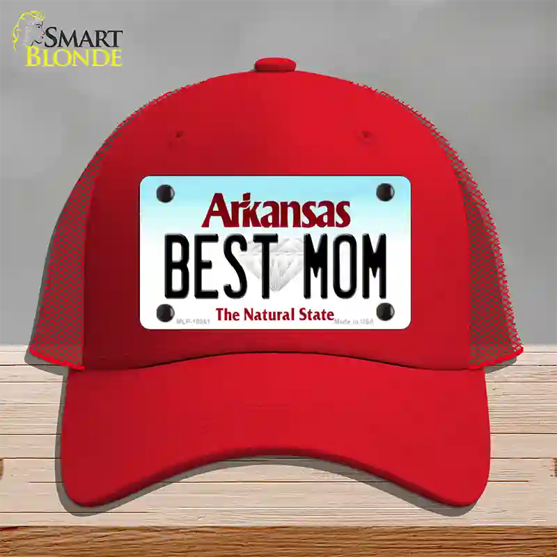 Best Mom Arkansas Novelty License Plate Hat Mesh / Red