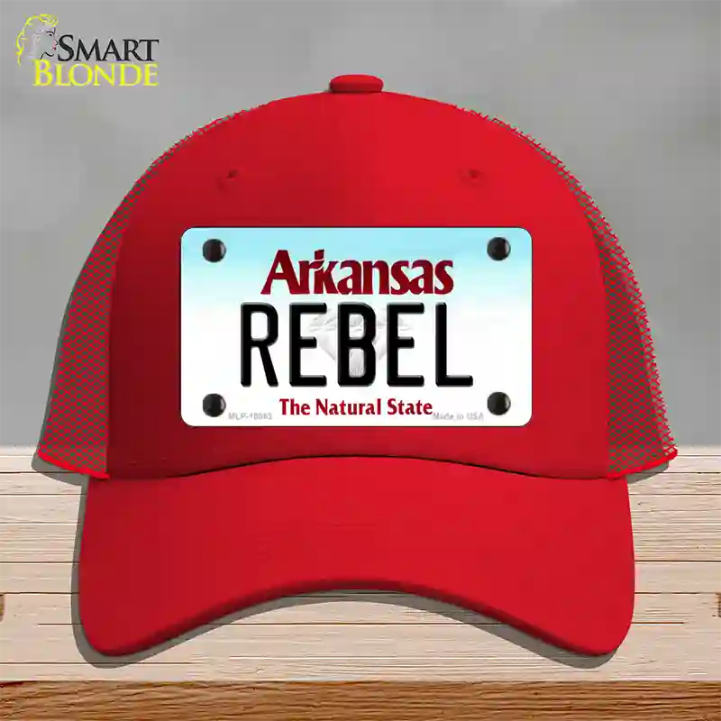 Rebel Arkansas Novelty License Plate Hat Mesh / Red