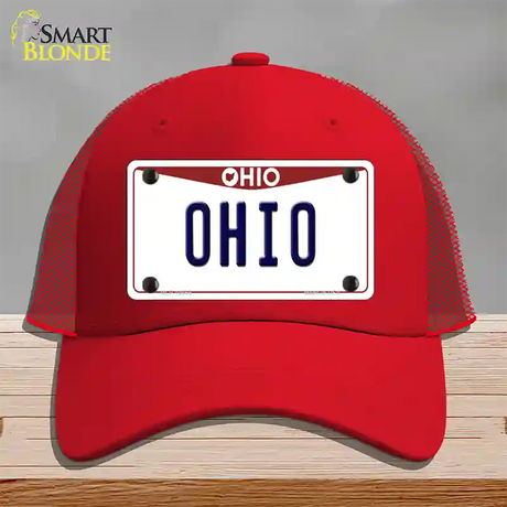 Ohio Maroon Novelty License Plate Hat Mesh / Red