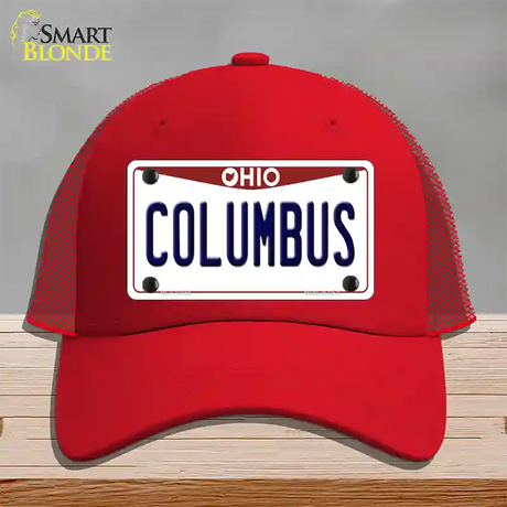 Columbus Ohio Novelty License Plate Hat Mesh / Red