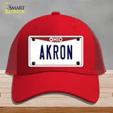 Akron Ohio Novelty License Plate Hat Mesh / Red