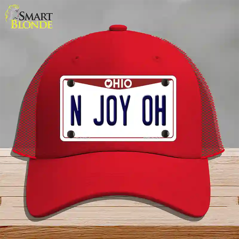 N Joy OH Ohio Novelty License Plate Hat Mesh / Red