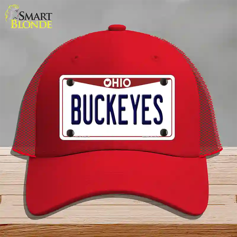 Buckeyes Ohio Novelty License Plate Hat Mesh / Red