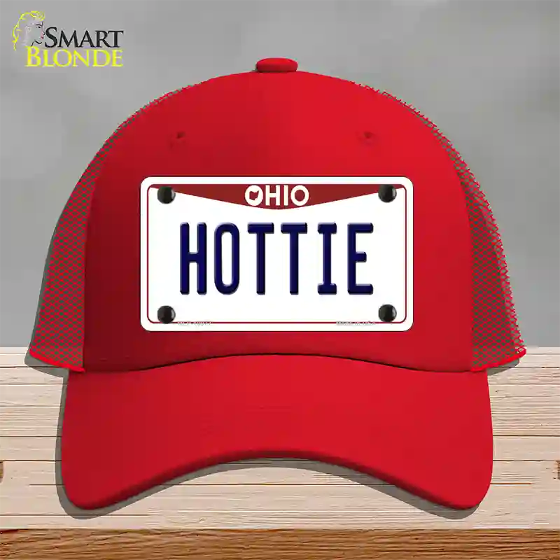 Hottie Ohio Novelty License Plate Hat Mesh / Red