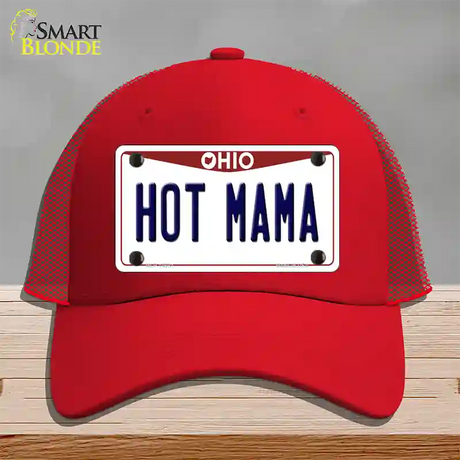 Hot Mama Ohio Novelty License Plate Hat Mesh / Red