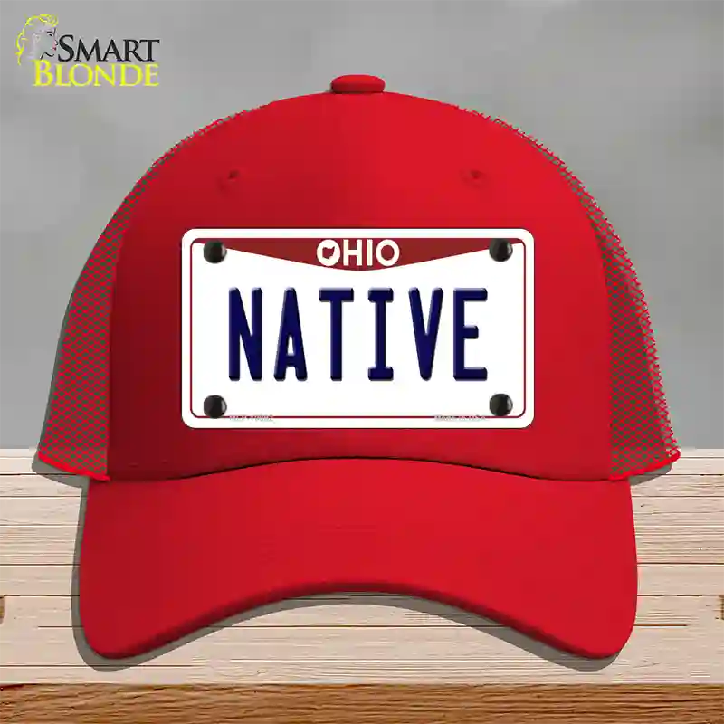 Native Ohio Novelty License Plate Hat Mesh / Red