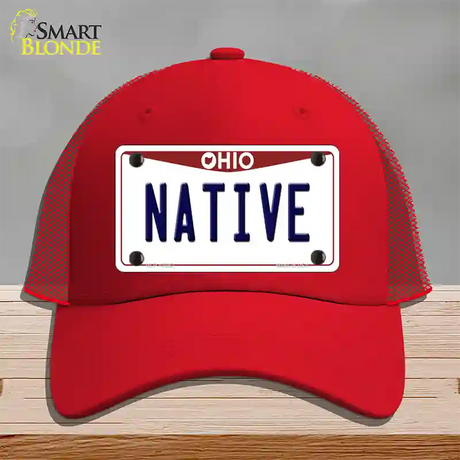 Native Ohio Novelty License Plate Hat Mesh / Red