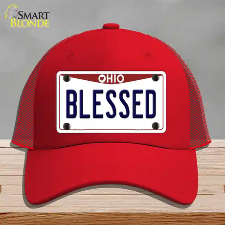 Blessed Ohio Novelty License Plate Hat Mesh / Red