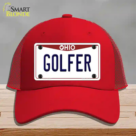 Golfer Ohio Novelty License Plate Hat Mesh / Red