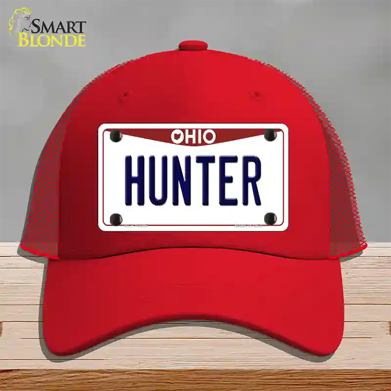 Hunter Ohio Novelty License Plate Hat Mesh / Red