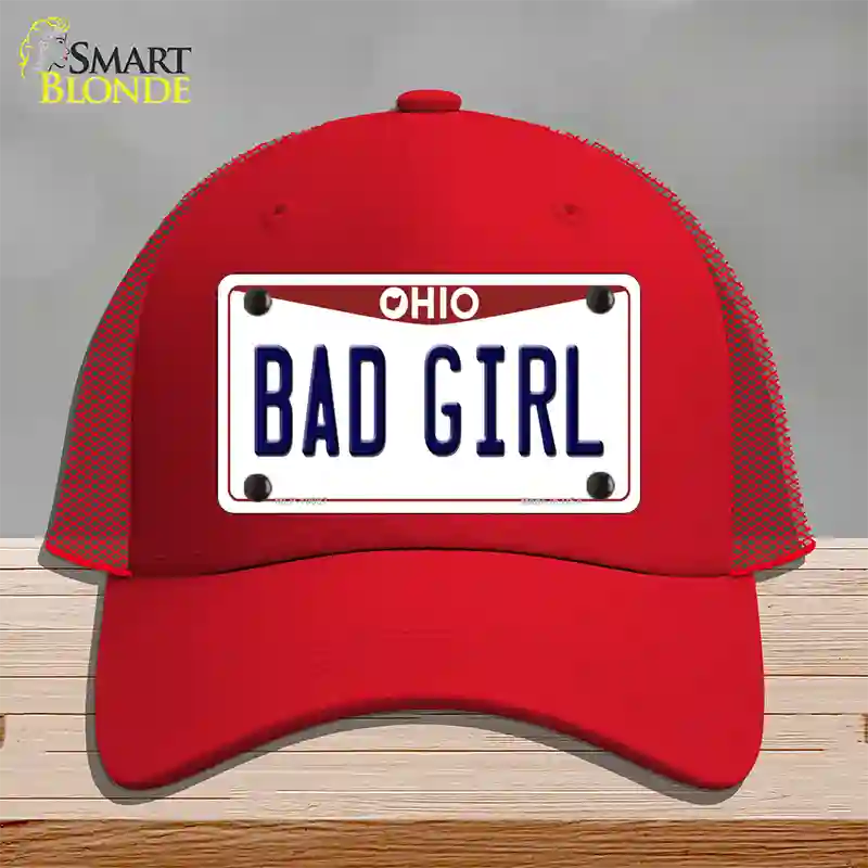 Bad Girl Ohio Novelty License Plate Hat Mesh / Red