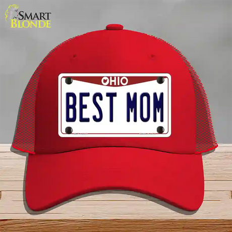 Best Mom Ohio Novelty License Plate Hat Mesh / Red