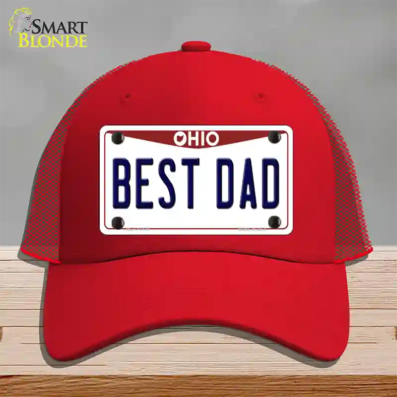 Best Dad Ohio Novelty License Plate Hat Mesh / Red