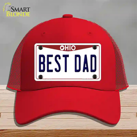 Best Dad Ohio Novelty License Plate Hat Mesh / Red