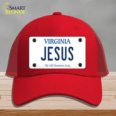 Jesus Virginia Novelty License Plate Hat Mesh / Red