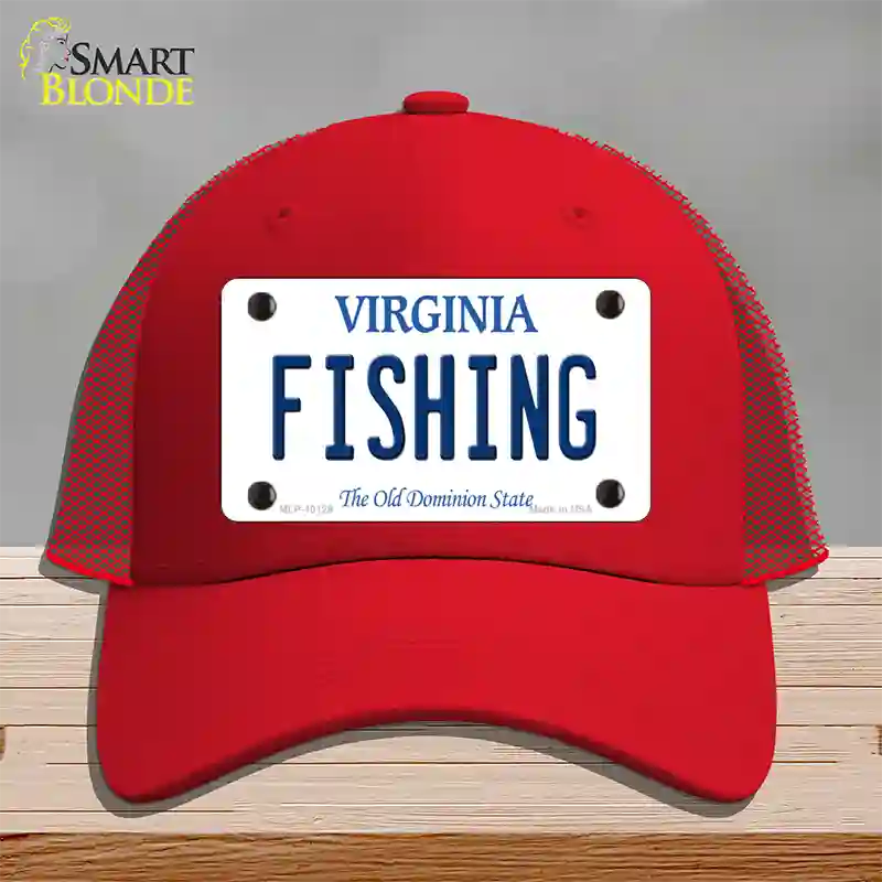 Fishing Virginia Novelty License Plate Hat Mesh / Red