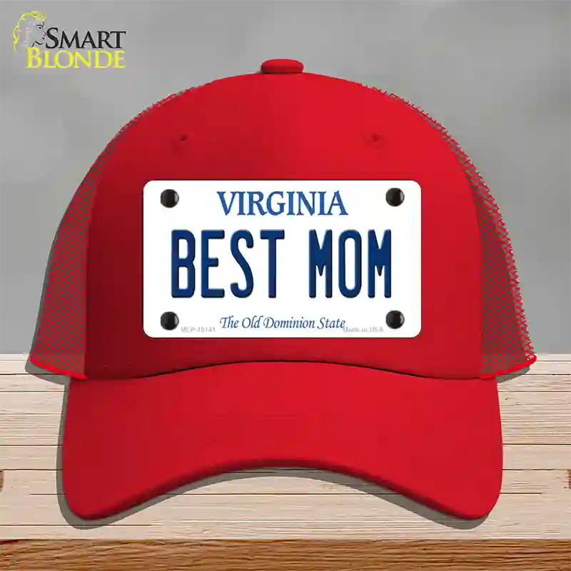 Best Mom Virginia Novelty License Plate Hat Mesh / Red