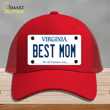 Best Mom Virginia Novelty License Plate Hat Mesh / Red